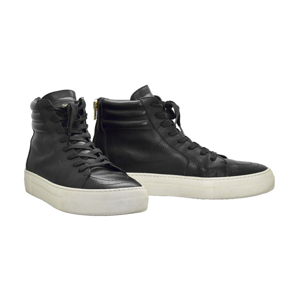 E0 Auth BUSCEMI Black Leather Back Zip Lace Up Hi Top Fashion Sneakers Size 45 - Picture 1 of 8